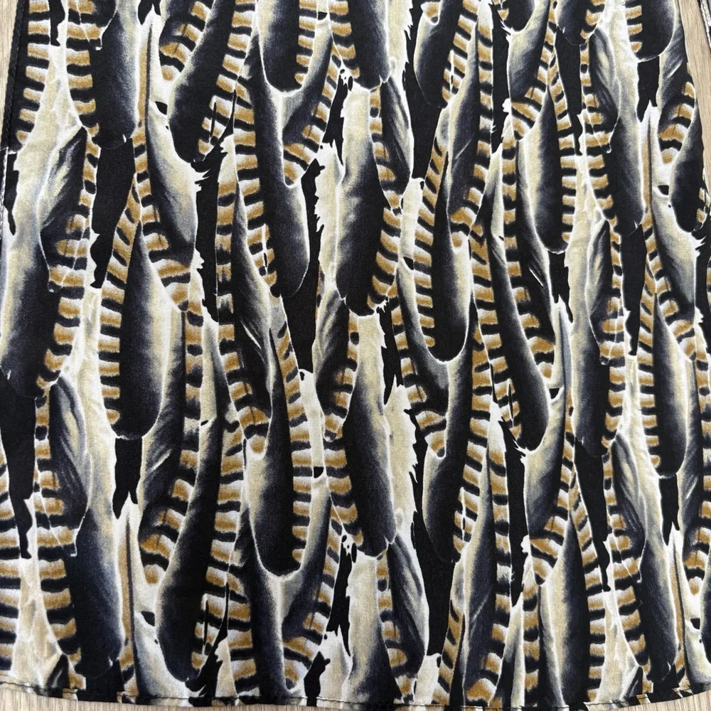 Echo Silk Feather Print Scarf Oblong Black Brown Neutral Classic Boho Chic